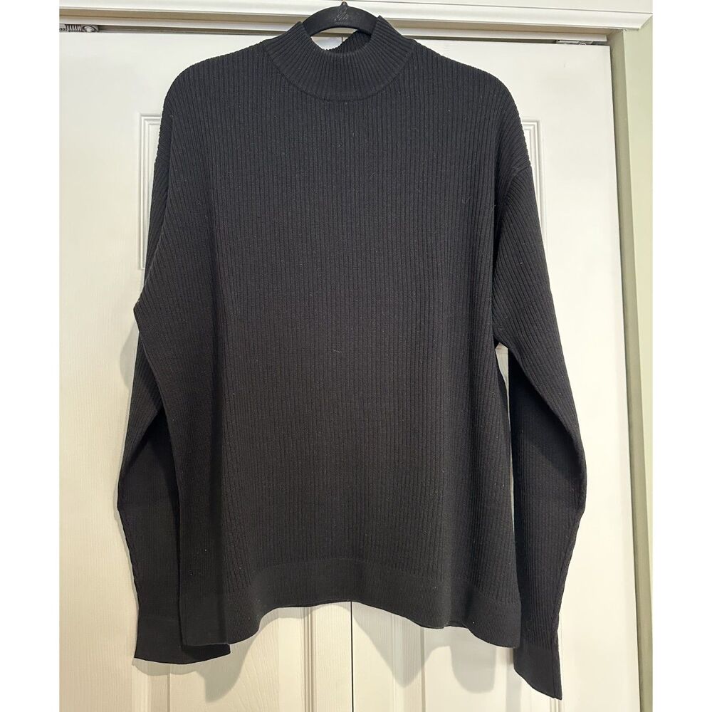 Vintage Claiborne Mens Ribbed Mock Neck Pullover Sweater XL Black Long Sleeve